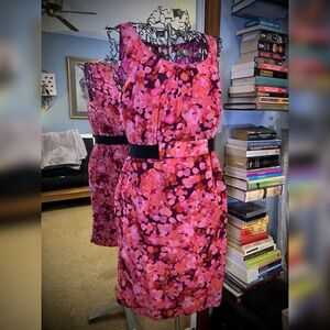 LOFT Pink and Purple Floral Sleeveless Knee-Length Dress